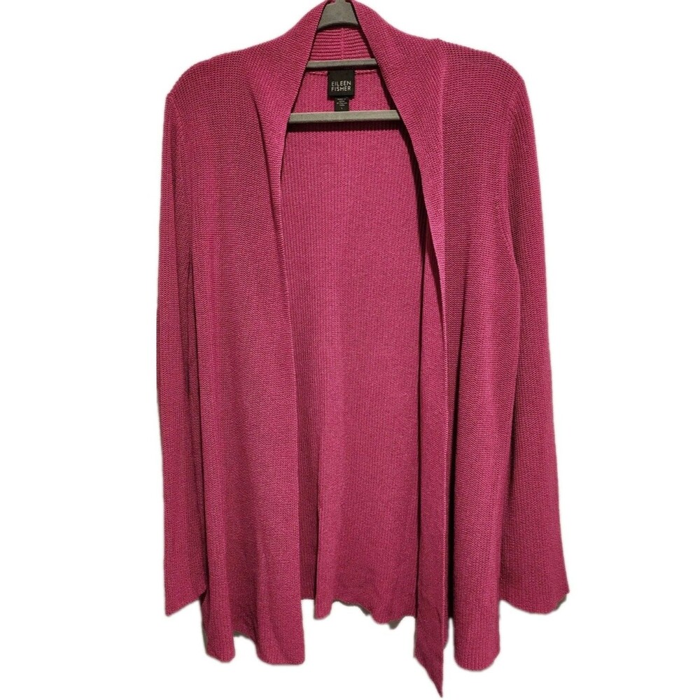 Eileen Fisher Silk Blend Raspberry Pink Open Front Cardigan Womens Size L